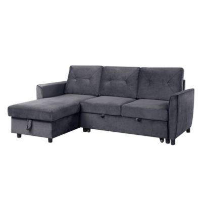 Contemporary Home Living 83" Gray Solid Reversible Sleeper Sectional Sofa with Storage Chaise