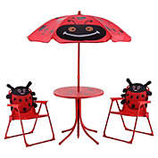 Slickblue Kids Patio Folding Table and Chairs Set Beetle with Umbrella
