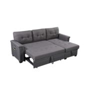 Contemporary Home Living 86" Gray Linen Reversible Sleeper Sectional Sofa with Storage Chaise, USB Charging Ports and Pocket
