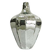 Saltoro Sherpi 17 Inch Tall Glass Vase with Round Faceted Surface, Silver Finish-