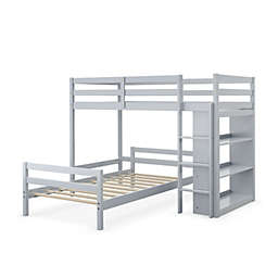 Slickblue Twin Over Twin Loft Bunk Bed with Bookcase-Gray