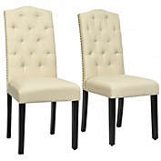Costway-CA Set of 2 Tufted Upholstered Dining Chair-Beige