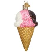 Old World Christmas Glass Blown Tree Ornament, Neapolitan Ice Cream Cone