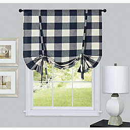 Kate Aurora Country Farmhouse Buffalo Plaid Gingham Tie Up Window Curtain Shades - 42 in. W x 63 in. L, Navy Blue