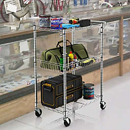 Costway-CA 3-Tier Utility Cart Heavy Duty Wire Rolling Cart with Handle Bar Storage Trolley