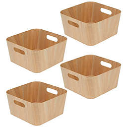 mDesign Wood Grain Kitchen Food Storage Bin with Handles - 4 Pack