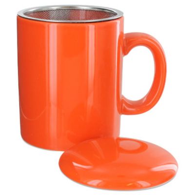 Teaz Cafe Infuser Mug with Lid - 11oz - Orange by English Tea Store
