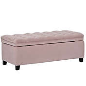 Saltoro Sherpi Storage Bench with Flip Button Tufted Top and Sleek Legs, Pink-