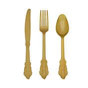 Sparkle and Bash Antique Gold Plastic Cutlery for Wedding, Forks, Knives, Spoons (Serves 50, 150 Pack)