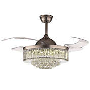 Stock Preferred Retractable Ceiling Fan Light Crystal LED 3 Speed Chandelier 36 Silver