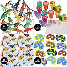 Kovot 84 Piece Kids Dinosaur Toy Kit - Includes Mini Figures, Masks, Stamps, and Sticker Tattoos (Great As Dinosaur Party Supplies & Dinosaur Party Favors)