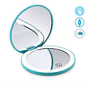 GLAM HOBBY Makeup Compact Mirror Folding Portable Pocket LED Lights 4.5 inch in Turquoise