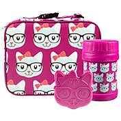 Bentology Kids Lunch Bag Set (Kitty) w Reusable Hard Ice Pack and Double-Insulated Food Jar - Perfect Lunchbox Kits for Girls Back to School