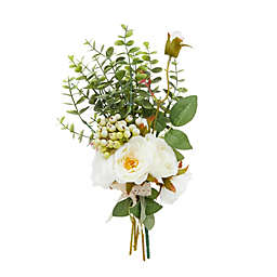 Farmlyn Creek White Silk Roses, Eucalyptus and Berry Bridal Bouquet, Wedding Centerpiece (15.7x7 In)