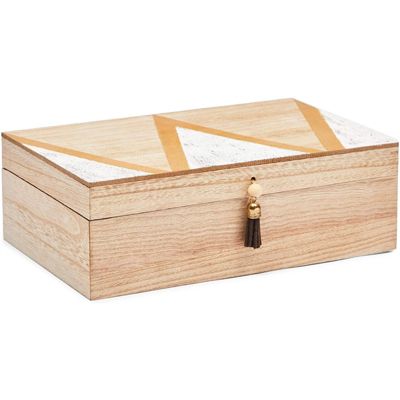 Okuna Outpost Decorative Box with Lid and Tassel, Wooden Jewelry Storage (9.5 x 6 x 3 In)