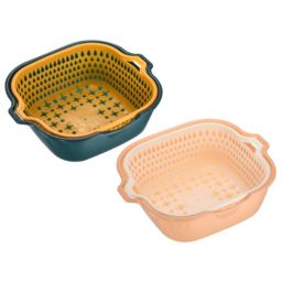 Unique Bargains Kitchen Colander Set 2 Pieces, Plastic Colanders Strainers Stackable Drain Basket for Soak, Wash, Drain Vegetables Fruit-Blue Yellow+Yellow White