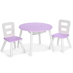 Slickblue Wood Activity Kids Table and Chair Set with Center Mesh Storage for Snack Time and Homework-Purple