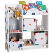 Slickblue Kids Toy and Book Organizer Children Wooden Storage Cabinet with Storage Bins