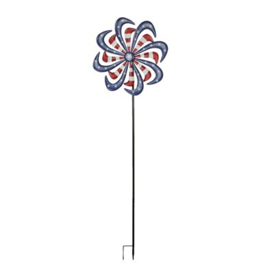 Gerson 63 Inch Red White & Blue Stars and Stripes Metal Pinwheel Wind Spinner Outdoor Décor