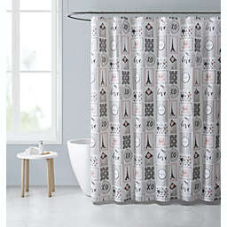 Kate Aurora Chic Bonjour Parisian Eiffel Tower Mold & Mildew Resistant Fabric Shower Curtain