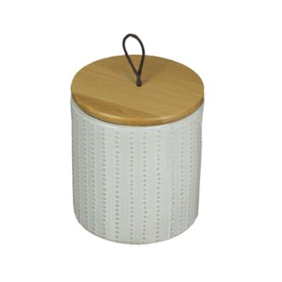 PD Home & Garden 5 In White Ceramic Jar With Wood Lid Decorative Kitchen Counter Canister Storage