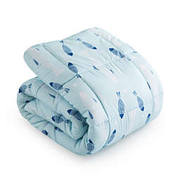 Unikome 3-Piece All Season Fish Pattern Printed Reversible Down Alternative Comforter Set in Blue, For Kids and Teens, Full/Queen