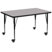 Flash Furniture Mobile 24&#39;&#39;W x 48&#39;&#39;L Rectangular Grey Thermal Laminate Activity Table - Height Adjustable Short Legs
