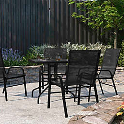Merrick Lane Set of 4 Manado Series Metal Stacking Patio Chairs with Black Flex Comfort Material