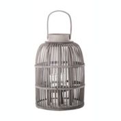 Urban Trends Collection Bamboo Round Lantern with Top Handle, Vertical Lattice Design Body and Glass Candle Holder SM Washed Finish Gray