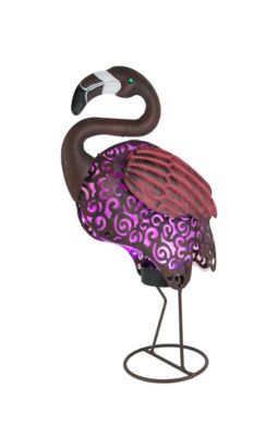Things2Die4 Pink Flamingo Metal Art Filigree LED Lighted Solar Garden Statue