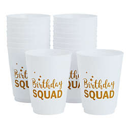 Blue Panda 16 Pack Reusable Happy Birthday Party Cups for Women, Birthday Squad Plastic Tumblers  for Adults (White, 16 oz)