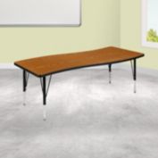 Flash Furniture 26"W x 60"L Rectangular Wave Collaborative Oak Thermal Laminate Activity Table - Height Adjustable Short Legs