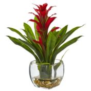 Nearly Natural Bromeliad with Vase Arrangement - Red