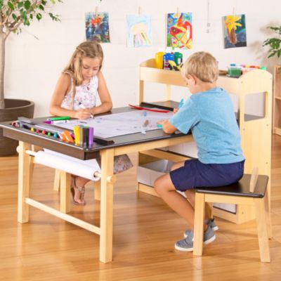 Guidecraft Deluxe Art Center  Drawing Desk and Painting Table for Kids, W/ Two Stools