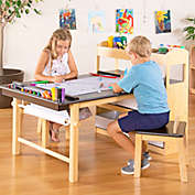 Guidecraft Deluxe Art Center  Drawing Desk and Painting Table for Kids, W/ Two Stools