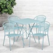 Flash Furniture Oia Commercial Grade 28" Square Sky Blue Indoor-Outdoor Steel Folding Patio Table Set with 4 Round Back Chairs
