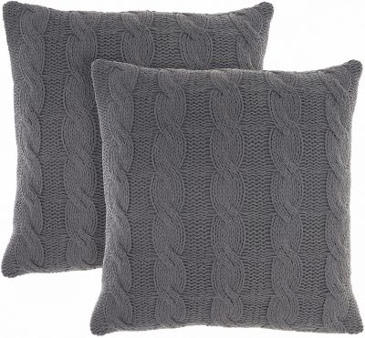 Mina Victory Life Styles Cotton Knitted 2Pack set2 Charcoal Indoor Throw Pillow