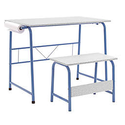SD Studio Designs Project Center Kids Craft Table with Bench - Blue/Spatter Gray
