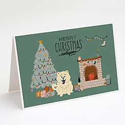 Caroline's Treasures White Chow Chow Christmas Everyone Greeting Cards and Envelopes Pack of 8 7 x 5