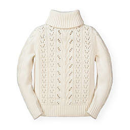 Hope & Henry Girls' Long Sleeve Cozy Cable Turtleneck Sweater - Ivory, Size  3-6 Months