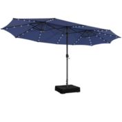 Gymax Outdoor 15' Double-Sided Patio Umbrella 48 Solar LED Lights Crank & Base