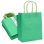Sparkle and Bash 50 Pack Medium Green Gift Bags with Handles, Bulk Set for Birthday Party Favors (8 x 10 x 4 In)
