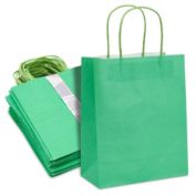 Sparkle and Bash 50 Pack Medium Green Gift Bags with Handles, Bulk Set for Birthday Party Favors (8 x 10 x 4 In)