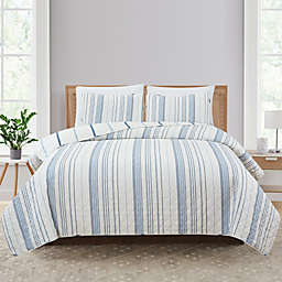Market & Place  Sofia Striped 3-Piece Reversible Full/Queen Quilt Set in Ivory/Blue