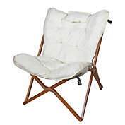 Zenithen Indoor Wood Butterfly Folding Accent Chair For Dorms, Bedrooms, and Living Rooms, Creme White