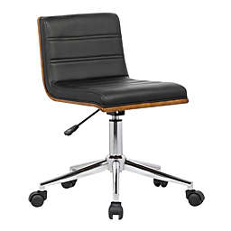 Armen Living. Armen Living Bowie Mid-Century Office Chair in Chrome finish with Black Faux Leather and Walnut Veneer Back.