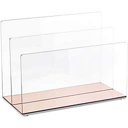 Okuna Outpost Acrylic File Holder with 2-Slots and Rose Gold Base (Clear, 9 x 4.5 x 6.5 In)