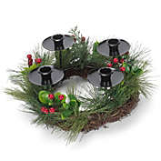 Wreath Pine with Berries Metal Advent Wreath Candleholder 14 Inch