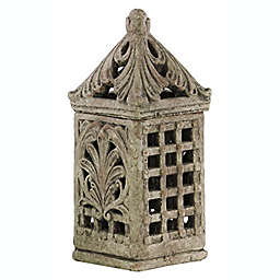 Urban Trends Collection Cement Square Lantern with Sculpted Swirl Cutout Design, Concrete Finish, Gray - Large