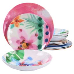 Spice Floral Cinnamon Twist 12 Piece Melamine Dinnerware Set in Assorted Colors